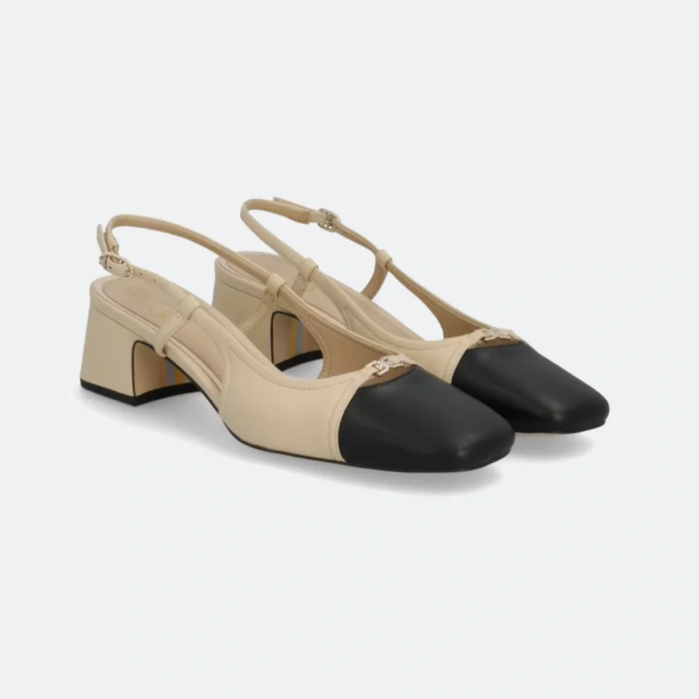 Never Been Worn! Sam Edelman Two-Tone Beige and Black Slingback Block Heels - Picture 1 of 5